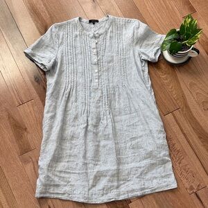 OFFER! Quince 100% European linen short sleeve swing dress white blue stripes M